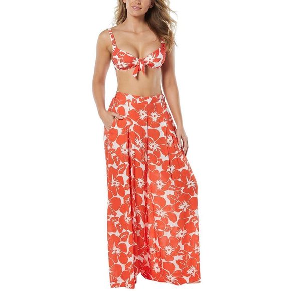 Women's Printed Wide-Leg Cover-Up Pants by Vince Camuto Orange XS - Picture 1 of 2